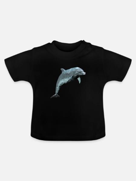 Delfin - Polygon / Dreieck - Baby Bio-T-Shirt mit Rundhals - Schwarz