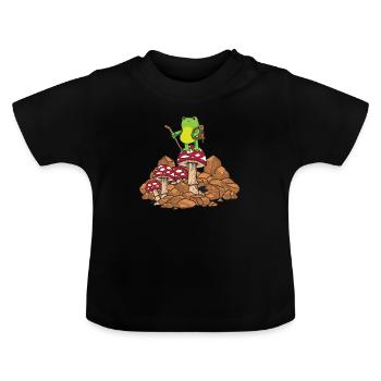 Cottagecore Esthétique Kawaii Grenouille Randonnée Champignon - T-shirt bio col rond Bébé - noir - Devant