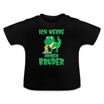 Ich werde großer Bruder Dino Dinosaurier - Baby Bio-T-Shirt mit Rundhals - Schwarz - Vorne