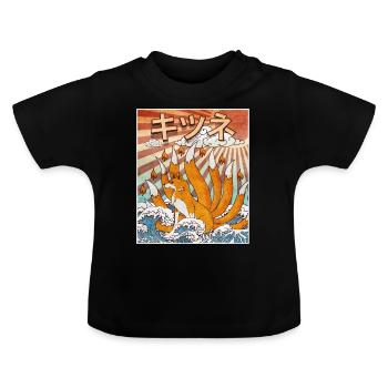 Kaiju Kitsune Neunschwänziger Fuchs Kanagawa Gesch - Baby Bio-T-Shirt mit Rundhals - Schwarz - Vorne