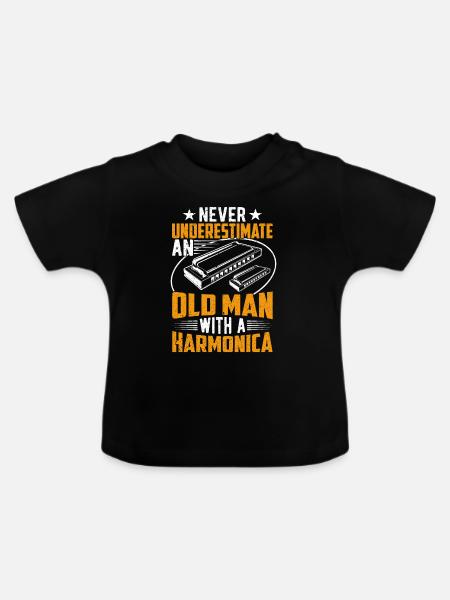 Alter Mann mit Mundharmonika - Baby Bio-T-Shirt mit Rundhals - Schwarz