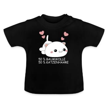 Katze | Katzenhaare Baumwolle - Baby Bio-T-Shirt mit Rundhals - Schwarz - Vorne