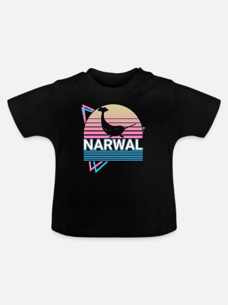 Narwal Retro Geschenk - Baby Bio-T-Shirt mit Rundhals - Schwarz