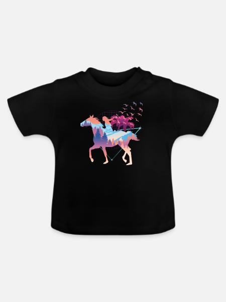 Pferdeliebendes Mädchen Vaporwave - Baby Bio-T-Shirt mit Rundhals - Schwarz