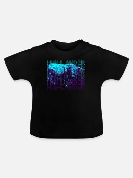 Highlander Schottische Hochlandkuh Retro - Baby Bio-T-Shirt mit Rundhals - Schwarz