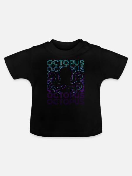 Oktopus Retro - Baby Bio-T-Shirt mit Rundhals - Schwarz