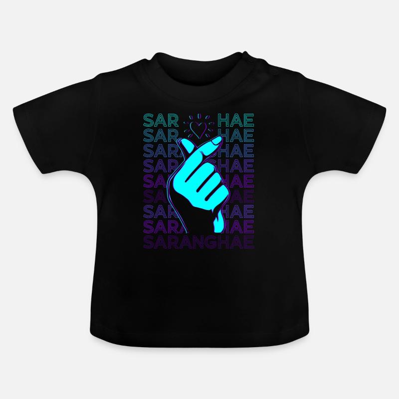 Kpop Finger Heart Saranghae Cœur Coréen Rétro - T-shirt bio col rond Bébé - noir