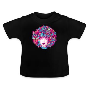 Afro Girl Butterfly Black Story Melani - Baby Organic T-Shirt with Round Neck - black - Front