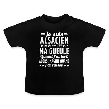Alsacien je ferme pas ma gueule humour alsace - T-shirt bio col rond Bébé - noir - Devant