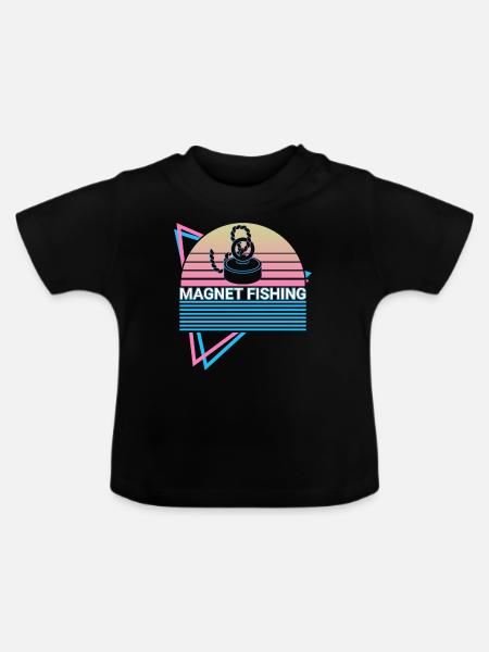Magnet Angeln Retro - Baby Bio-T-Shirt mit Rundhals - Schwarz