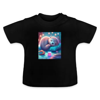 Otter Pet Owners Funny Sleepyhead Otter - Baby Organic T-Shirt with Round Neck - black - Front