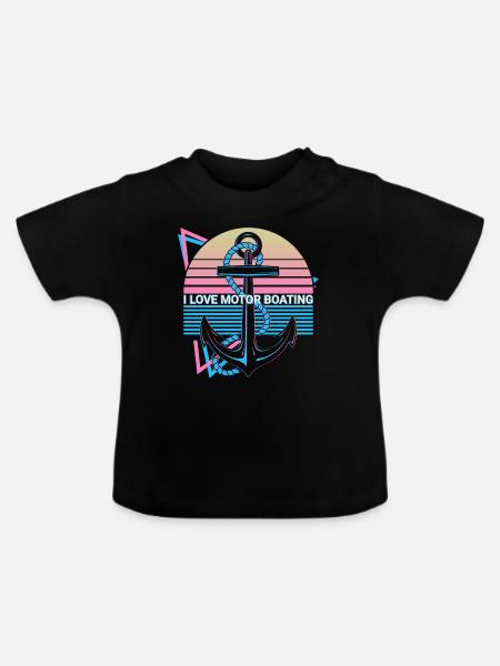 Bootfahren Retro - Baby Bio-T-Shirt mit Rundhals - Schwarz