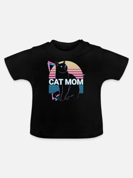 Katzenmama Retro - Baby Bio-T-Shirt mit Rundhals - Schwarz