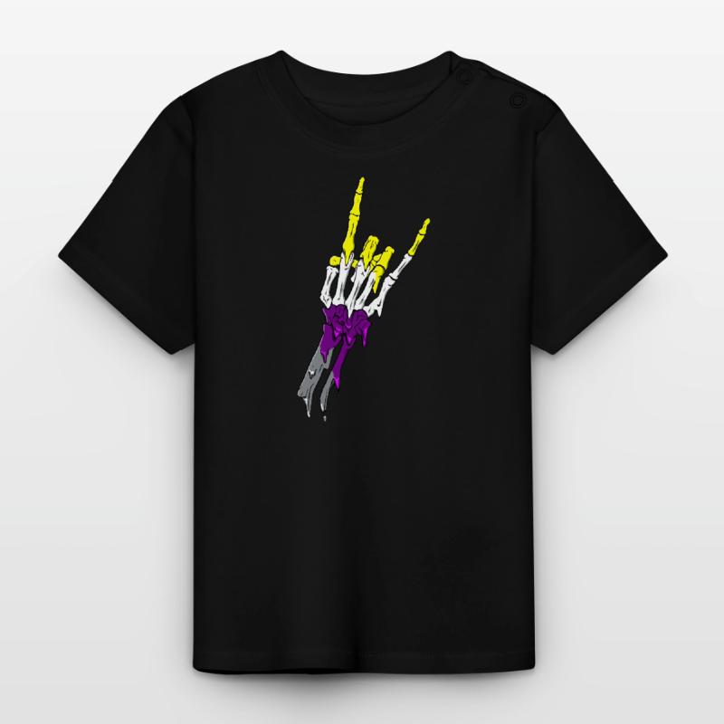 Non Binary Pride Flag Devil Horn Skeleton Subtle Baby Bio-T-Shirt mit Rundhals