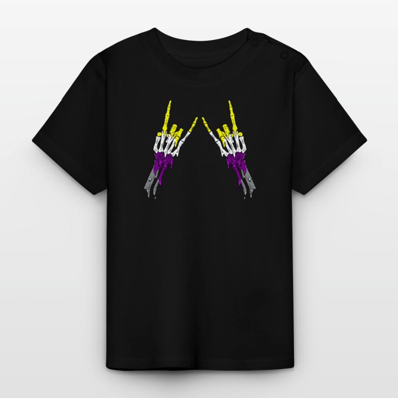 Non Binary Pride Flag Devil Horn Skeleton Subtle Baby Bio-T-Shirt mit Rundhals