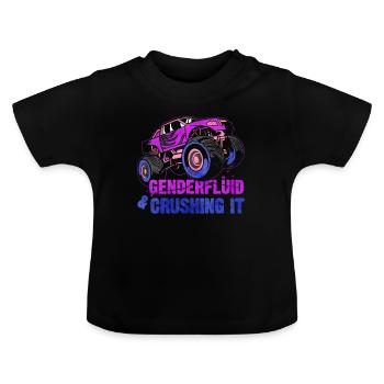 Gender Fluid Pride Monster Truck - Baby Organic T-Shirt with Round Neck - black - Front