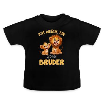 Großer Bruder Löwe - Löwen - Löwenmotiv - Baby Bio-T-Shirt mit Rundhals - Schwarz - Vorne