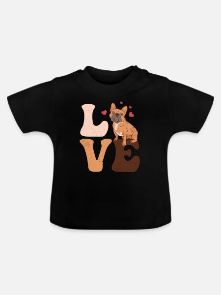 Bulldogge Hund LIEBE - Baby Bio-T-Shirt mit Rundhals - Schwarz