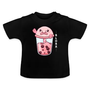Blobfish Boba Bubble Milk Tea - Baby Organic T-Shirt with Round Neck - black - Front