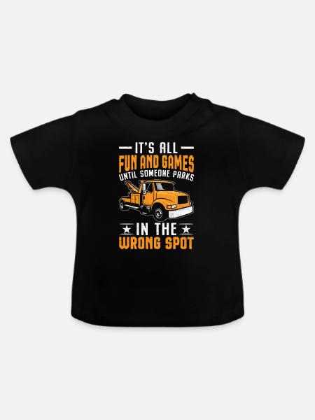Lustiger Abschleppwagenfahrer - Baby Bio-T-Shirt mit Rundhals - Schwarz