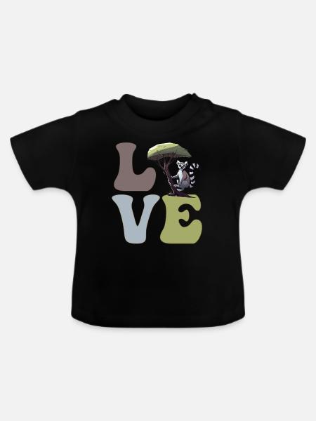 Lemur Ringelschwanz - Baby Bio-T-Shirt mit Rundhals - Schwarz