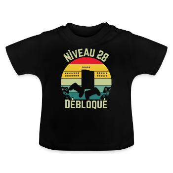 Level 28 Unlocked - Baby Organic T-Shirt with Round Neck - black - Front