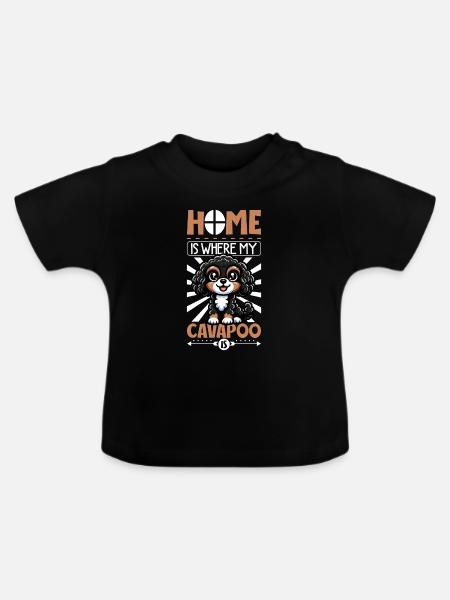Zuhause - Cavapoo - Baby Bio-T-Shirt mit Rundhals - Schwarz