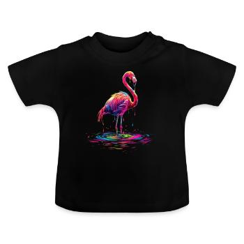 Flamingo Pop Art - Baby Organic T-Shirt with Round Neck - black - Front