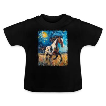 Appaloosa Cheval Nuit étoilée Peinture - T-shirt bio col rond Bébé - noir - Devant