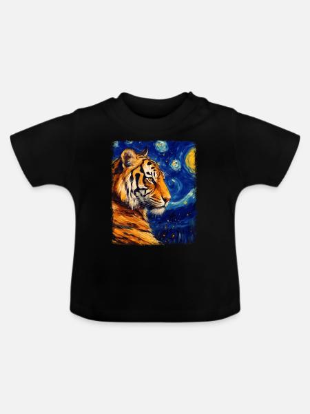 Bengalkatze Sternennacht-Gemälde - Baby Bio-T-Shirt mit Rundhals - Schwarz