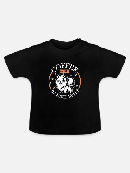 Kaffee und Dänischer Spitz - Baby Bio-T-Shirt mit Rundhals - Schwarz