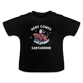 Santa Claus rides on dinosaur - Baby Organic T-Shirt with Round Neck - black - Front