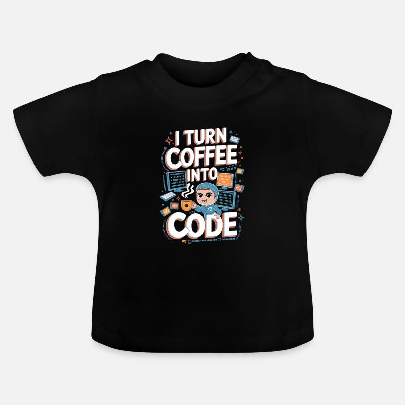 Coffee and Code – Fun Programmer Design - Baby Organic T-Shirt with Round Neck - black