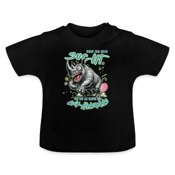 Rhinocéros fou au bord de la folie style bande dessinée - T-shirt bio col rond Bébé - noir - Devant