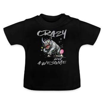 Style de bande dessinée de rhinocéros fou mais génial - T-shirt bio col rond Bébé - noir - Devant