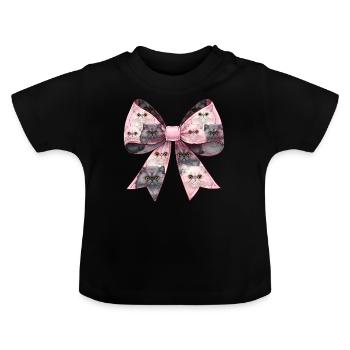 Coquette Bogen Perserkatze Mama Muster Rosa - Baby Bio-T-Shirt mit Rundhals - Schwarz - Vorne