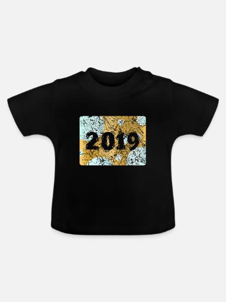 Zahl 2019 - Baby Bio-T-Shirt mit Rundhals - Schwarz