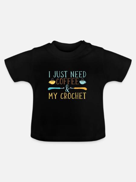 Kaffee & Häkeln - Baby Bio-T-Shirt mit Rundhals - Schwarz