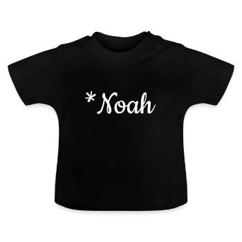 De naam Noah van de jongen als belettering op de kleding van kinderen - Baby biologisch T-shirt met ronde hals - zwart - Voor