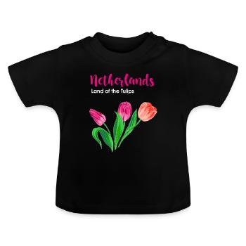 Netherlands Holland Tulips - Baby Organic T-Shirt with Round Neck - black - Front