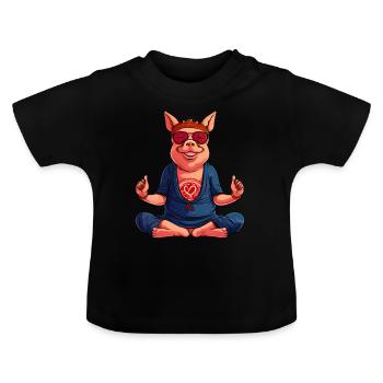 Yogi Schweinchen - Baby Bio-T-Shirt mit Rundhals - Schwarz - Vorne