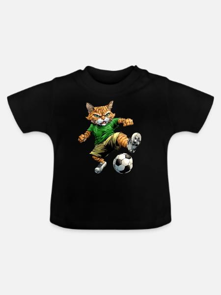 Katze Fussball grün - Baby Bio-T-Shirt mit Rundhals - Schwarz