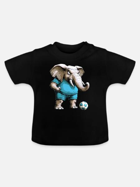 Fussballer Elefant - Baby Bio-T-Shirt mit Rundhals - Schwarz