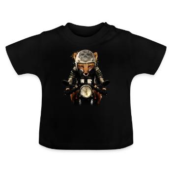 Fox Biker - Baby Organic T-Shirt with Round Neck - black - Front