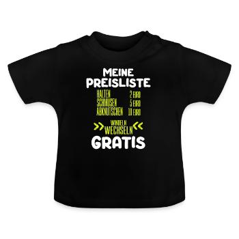 Windeln Preisliste Gratis Wechseln Schmusen Baby - Baby Bio-T-Shirt mit Rundhals - Schwarz - Vorne