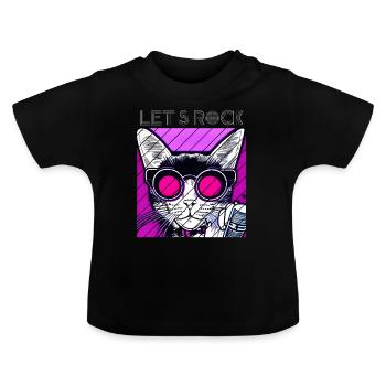 Let's Rock - Cat - Baby Organic T-Shirt with Round Neck - black - Front