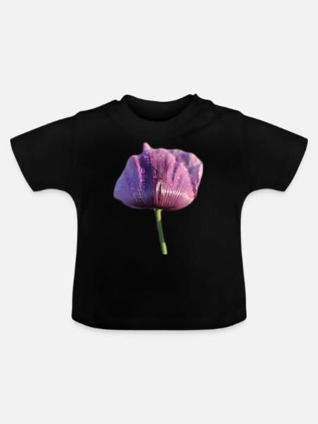 Mohnblume mit Regentropfen - Baby Bio-T-Shirt mit Rundhals - Schwarz