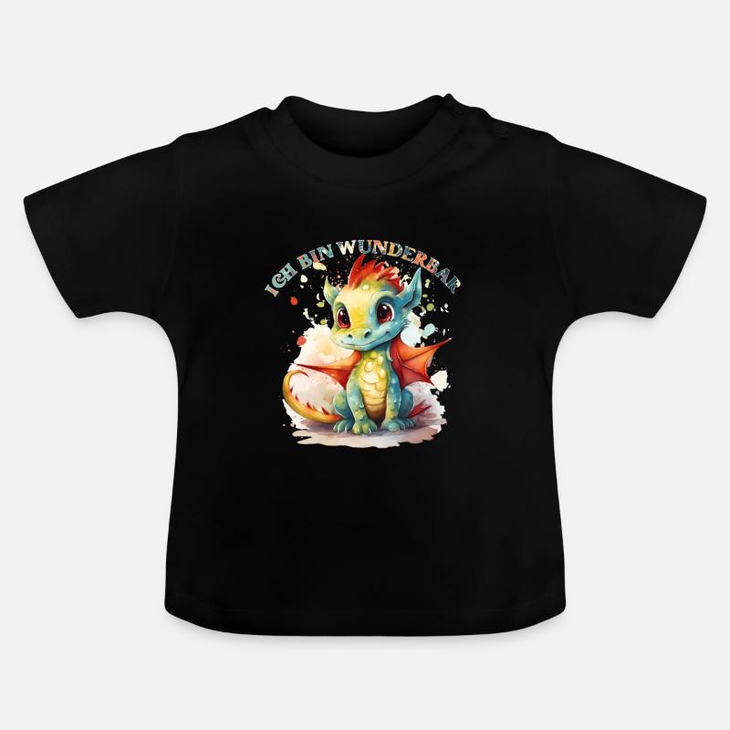 Ich bin wunderbar Drache - Baby Bio-T-Shirt mit Rundhals - Schwarz