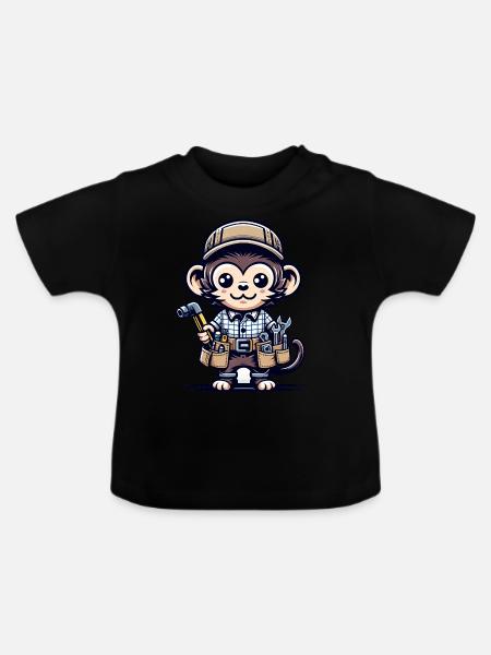 Cute Monkey Craftsman - Baby Bio-T-Shirt mit Rundhals - Schwarz