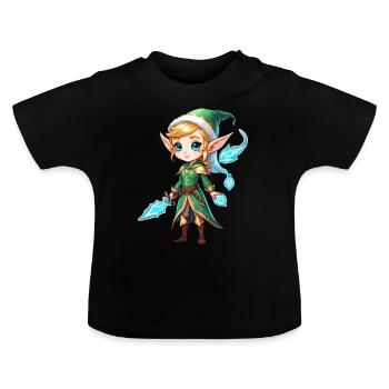 Elf Fantasy Illustration - Baby Organic T-Shirt with Round Neck - black - Front
